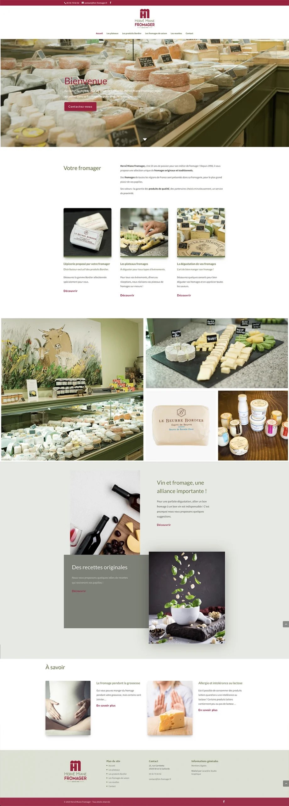 Exemple design d'une page de site internet d'Hervé Miane fromager à Brive